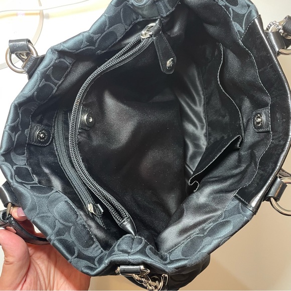 Coach Signature Black Purse Bag Satchel with Patent Leather Accents - Picture 9 of 12